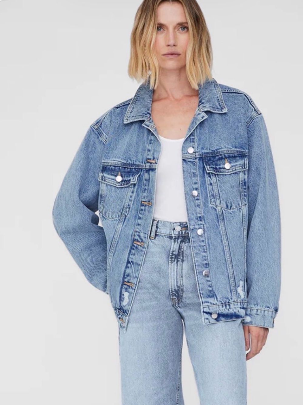 Anine Bing Light Blue High-Rise Denim Jacket